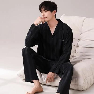 Férfi 100% pamut hosszú ujjú pizsama szett vékony őszi/téli külső viseletre Csúcsminőségű nyári otthoni ruha