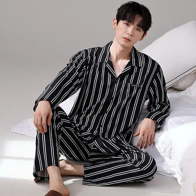 Férfi 100% pamut hosszú ujjú pizsama szett vékony őszi/téli külső viseletre Csúcsminőségű nyári otthoni ruha