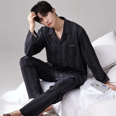 Férfi 100% pamut hosszú ujjú pizsama szett vékony őszi/téli külső viseletre Csúcsminőségű nyári otthoni ruha