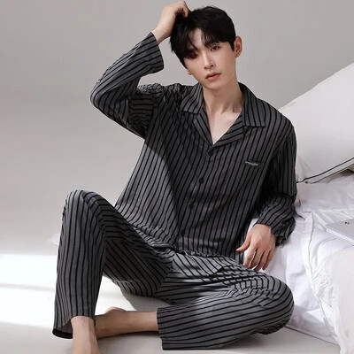 Férfi 100% pamut hosszú ujjú pizsama szett vékony őszi/téli külső viseletre Csúcsminőségű nyári otthoni ruha