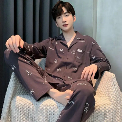 Férfi 100% pamut hosszú ujjú pizsama szett vékony őszi/téli külső viseletre Csúcsminőségű nyári otthoni ruha