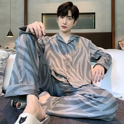 Férfi 100% pamut hosszú ujjú pizsama szett vékony őszi/téli külső viseletre Csúcsminőségű nyári otthoni ruha