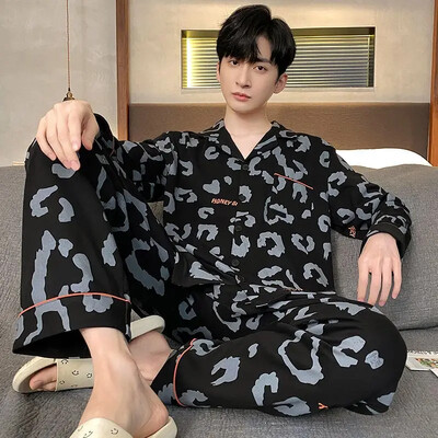 Férfi 100% pamut hosszú ujjú pizsama szett vékony őszi/téli külső viseletre Csúcsminőségű nyári otthoni ruha