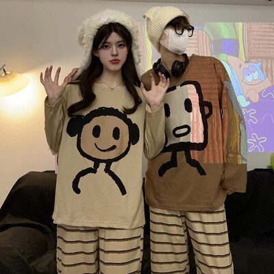 Férfi pizsama pármodell Piros madártávlatú pizsama Kényelmes nyári és őszi, hosszú ujjú nappaliruha öltöny kívül is hordható