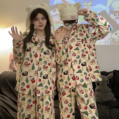 Férfi pizsama pármodell Piros madártávlatú pizsama Kényelmes nyári és őszi, hosszú ujjú nappaliruha öltöny kívül is hordható