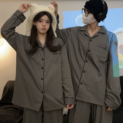 Férfi pizsama pármodell Piros madártávlatú pizsama Kényelmes nyári és őszi, hosszú ujjú nappaliruha öltöny kívül is hordható