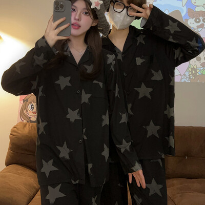 Férfi pizsama pármodell Piros madártávlatú pizsama Kényelmes nyári és őszi, hosszú ujjú nappaliruha öltöny kívül is hordható