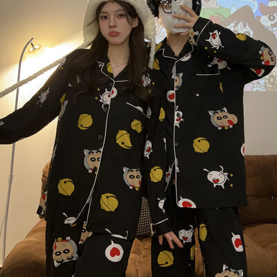 Férfi pizsama pármodell Piros madártávlatú pizsama Kényelmes nyári és őszi, hosszú ujjú nappaliruha öltöny kívül is hordható