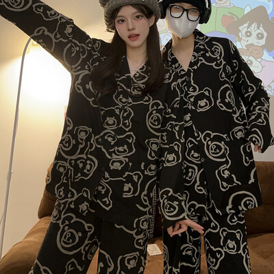 Férfi pizsama pármodell Piros madártávlatú pizsama Kényelmes nyári és őszi, hosszú ujjú nappaliruha öltöny kívül is hordható