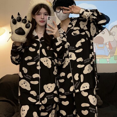 Férfi pizsama pármodell Piros madártávlatú pizsama Kényelmes nyári és őszi, hosszú ujjú nappaliruha öltöny kívül is hordható