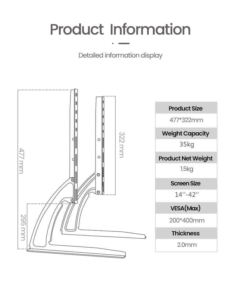 Postolje za TV podesivo po visini Podnožje za TV Stol za 14 do 43 inča plazma LCD LED zaslon TV postolje Metalne VESA noge za monitor