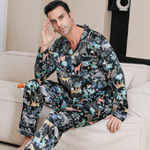 Férfi pizsama hosszú ujjú nyári jég gyönyörű otthoni ruhák férfi tavaszi és őszi alkalmi vékony kardigán két öltönyt elhasználhat