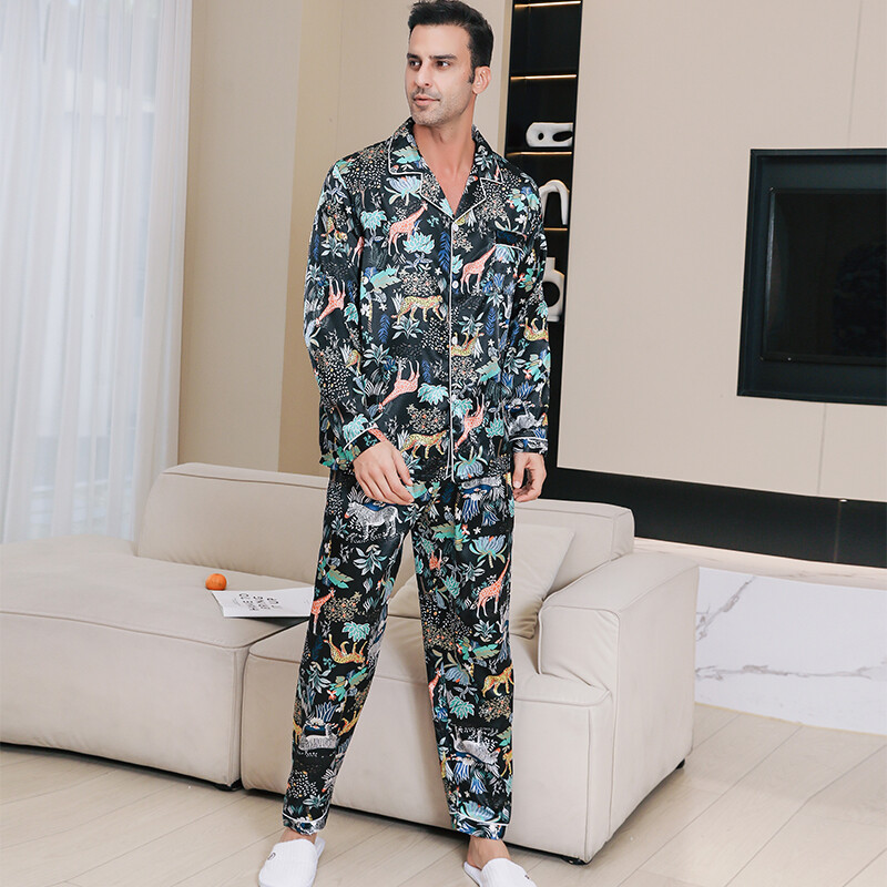 Férfi pizsama hosszú ujjú nyári jég gyönyörű otthoni ruhák férfi tavaszi és őszi alkalmi vékony kardigán két öltönyt elhasználhat