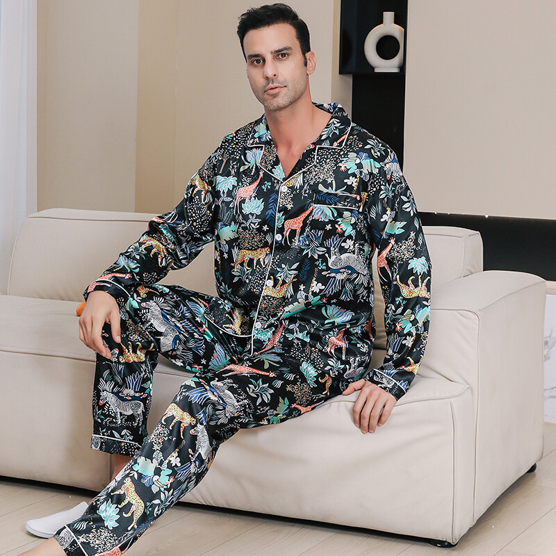 Férfi pizsama hosszú ujjú nyári jég gyönyörű otthoni ruhák férfi tavaszi és őszi alkalmi vékony kardigán két öltönyt elhasználhat