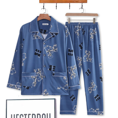 Set de pijamale pentru bărbați Feel de ultimă generație. Îmbrăcăminte de casă ocazională, îmbrăcăminte de exterior, sezonul de primăvară, vară, lapte, mătase