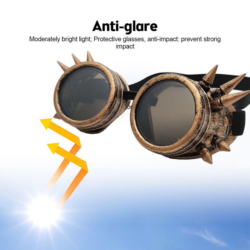 „Steampunk“ motociklų akiniai gotikinio stiliaus vairuotojo akiniai Apsauginiai akiniai, skirti „Cosplay“ Helovino suvirinimui „Punk“ akiniai