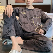 Dviejų dalių rinkinys Rudens žiemos Moterų pižama Vyriški animaciniai laiškai ilgomis rankovėmis Meškučiai, megztiniai miegui Moteriški dideli namų drabužiai