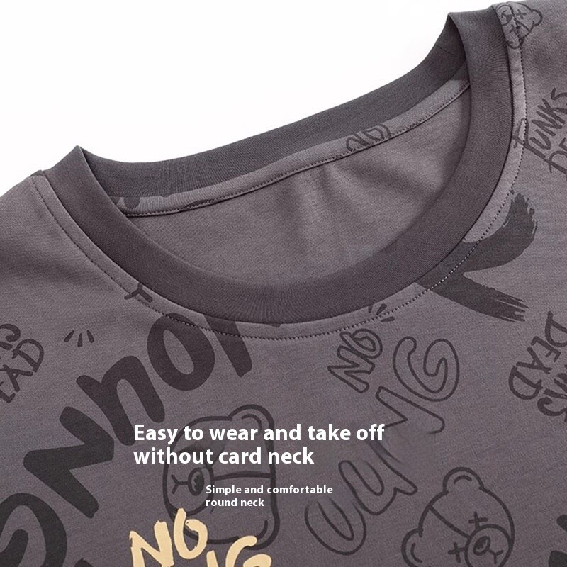 Dviejų dalių rinkinys Rudens žiemos Moterų pižama Vyriški animaciniai laiškai ilgomis rankovėmis Meškučiai, megztiniai miegui Moteriški dideli namų drabužiai