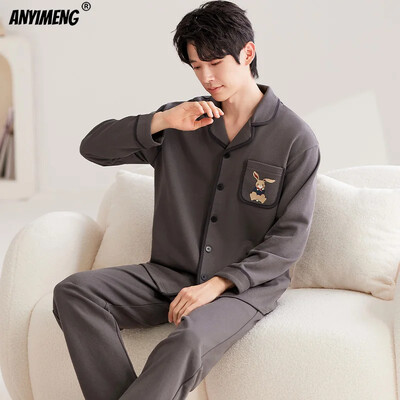 Džentelmenas, nuleidžiamas apykakle, miegamasis, laisvalaikis berniukų pižama, laisvalaikis vyriškas pižama, dirbtinė medvilnė, minkštas naktinis drabužis, rudens pavasario namų kostiumas