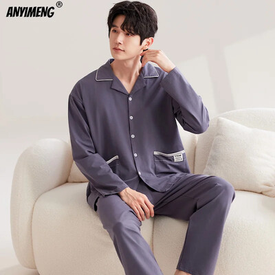 Džentelmenas, nuleidžiamas apykakle, miegamasis, laisvalaikis berniukų pižama, laisvalaikis vyriškas pižama, dirbtinė medvilnė, minkštas naktinis drabužis, rudens pavasario namų kostiumas