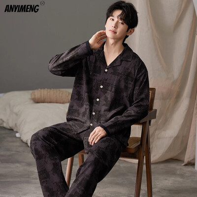 Džentelmenas, nuleidžiamas apykakle, miegamasis, laisvalaikis berniukų pižama, laisvalaikis vyriškas pižama, dirbtinė medvilnė, minkštas naktinis drabužis, rudens pavasario namų kostiumas