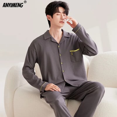 Džentelmenas, nuleidžiamas apykakle, miegamasis, laisvalaikis berniukų pižama, laisvalaikis vyriškas pižama, dirbtinė medvilnė, minkštas naktinis drabužis, rudens pavasario namų kostiumas