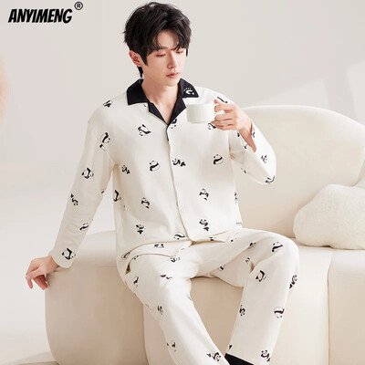 Džentelmenas, nuleidžiamas apykakle, miegamasis, laisvalaikis berniukų pižama, laisvalaikis vyriškas pižama, dirbtinė medvilnė, minkštas naktinis drabužis, rudens pavasario namų kostiumas
