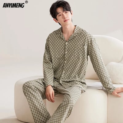Džentelmenas, nuleidžiamas apykakle, miegamasis, laisvalaikis berniukų pižama, laisvalaikis vyriškas pižama, dirbtinė medvilnė, minkštas naktinis drabužis, rudens pavasario namų kostiumas