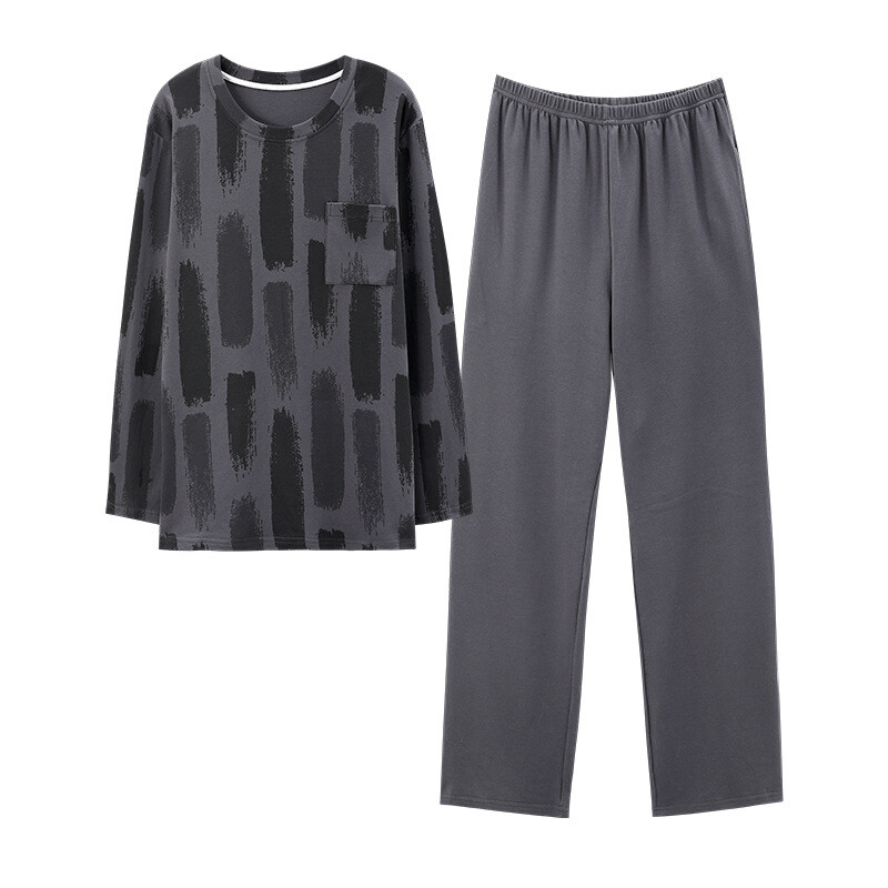 Férfi egyszínű pizsama őszi téli pamut iskola nagy méretű otthoni ruházat hosszú ujjú hosszú nadrág alkalmi egyszerű kockás ruhák