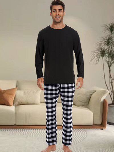 Ανδρικές πιτζάμες για το σπίτι Σετ καρό παντελόνι Casual παντελόνι Ανδρικά ρούχα για το σπίτι Casual μπλουζάκια Loose πιτζάμες