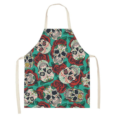 Gooti pealuu linane põll lilleline Mehhiko stiilis köök toiduvalmistamispõll täiskasvanutele lastele varrukateta pudipõll kodu siseruumide puhastamiseks