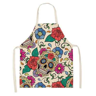 Gooti pealuu linane põll lilleline Mehhiko stiilis köök toiduvalmistamispõll täiskasvanutele lastele varrukateta pudipõll kodu siseruumide puhastamiseks