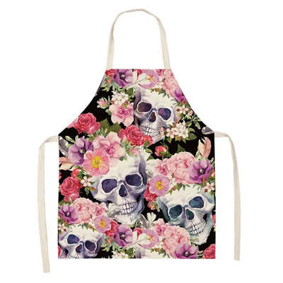 Gooti pealuu linane põll lilleline Mehhiko stiilis köök toiduvalmistamispõll täiskasvanutele lastele varrukateta pudipõll kodu siseruumide puhastamiseks