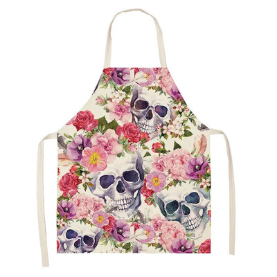 Gooti pealuu linane põll lilleline Mehhiko stiilis köök toiduvalmistamispõll täiskasvanutele lastele varrukateta pudipõll kodu siseruumide puhastamiseks