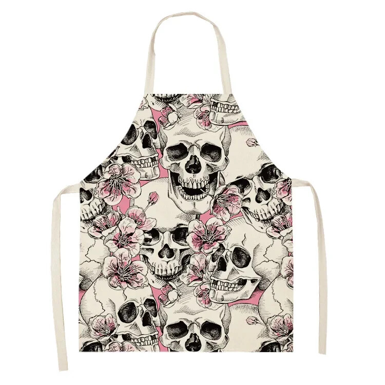 Gooti pealuu linane põll lilleline Mehhiko stiilis köök toiduvalmistamispõll täiskasvanutele lastele varrukateta pudipõll kodu siseruumide puhastamiseks