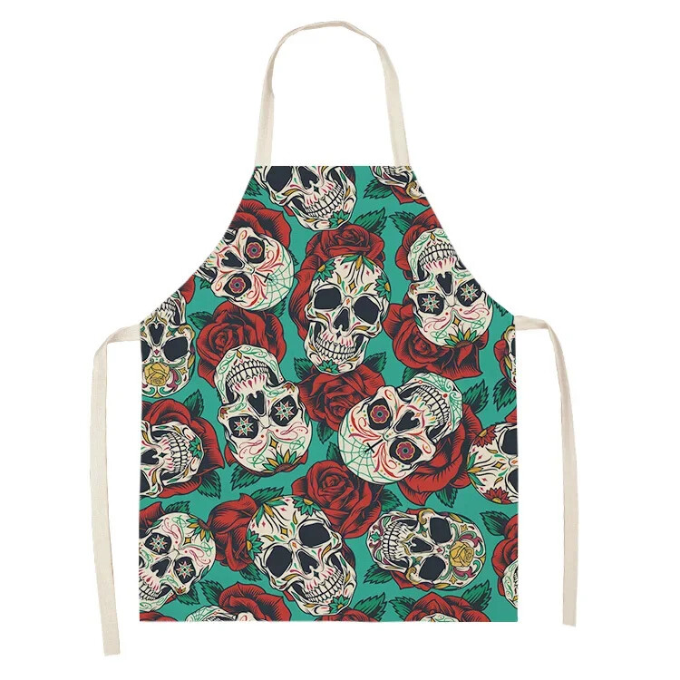 Gooti pealuu linane põll lilleline Mehhiko stiilis köök toiduvalmistamispõll täiskasvanutele lastele varrukateta pudipõll kodu siseruumide puhastamiseks