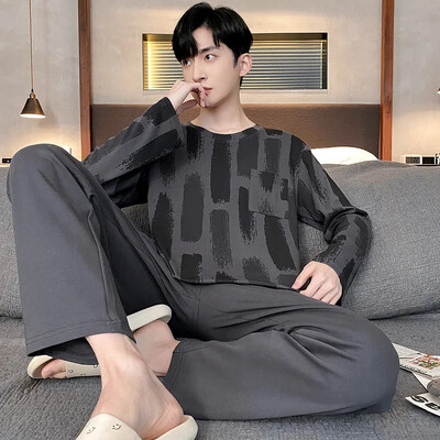 Walf Checks transfrontalier pijamale bărbați toamnă mânecă lungă Homewear primăvară toamnă stil subțire costum pentru tineret cu ridicata