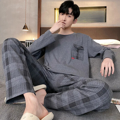 Walf Checks transfrontalier pijamale bărbați toamnă mânecă lungă Homewear primăvară toamnă stil subțire costum pentru tineret cu ridicata