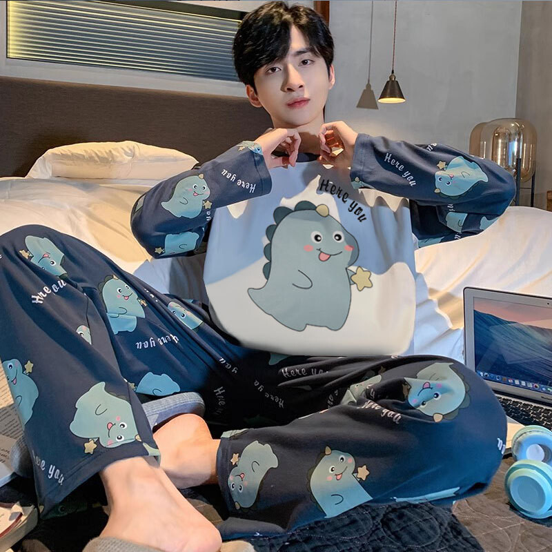 Nove muške pidžame Odijelo za kućnu odjeću Modeli za proljeće i jesen Pamuk s dugim rukavima i tanki dio Ljetnog odijela za kućnu odjeću za dječake