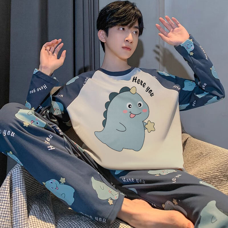 Nove muške pidžame Odijelo za kućnu odjeću Modeli za proljeće i jesen Pamuk s dugim rukavima i tanki dio Ljetnog odijela za kućnu odjeću za dječake