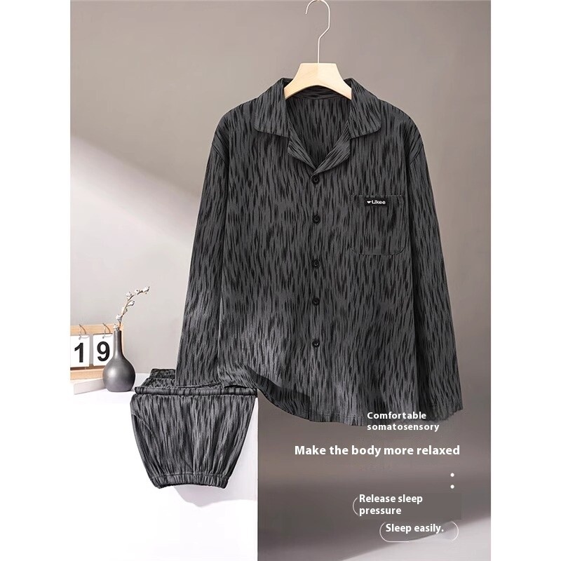 2kom/komplet pidžame dugih rukava za srednje i starije osobe, muške jesenske i zimske ležerne crne muške pidžame veće veličine, kućna odjeća zadah
