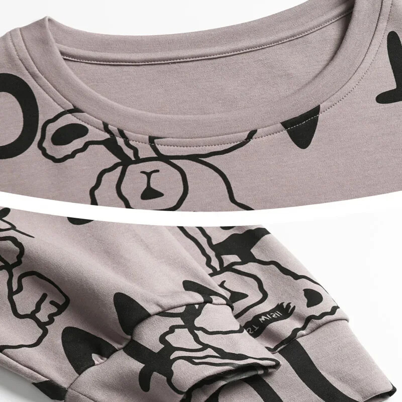 2db/szett molett férfi pizsama őszi-téli hosszú ujjú bő alkalmi rajzfilm maci csíkos fekete O-nyak puha alkalmi egyetemi