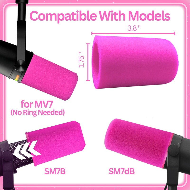Vahtplastist mikrofoni katted koos kinnitusrõngaga Shure SM7B SM7dB MV7 jaoks – popfilter RK345 tuuleklaasi tarvik (roosa, punane, lilla)