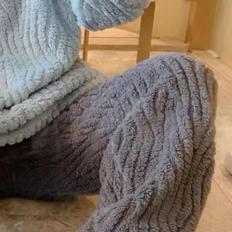 Muška pidžama komplet hlača od flanela, meka jednobojna gornja hlača s okruglim izrezom, udobna pidžama s dugim rukavima