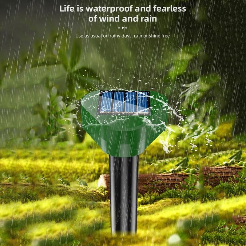 Ultraheli linnutõrje ainulaadne veekindel puuviljamaovastane loomade tõrjuja, mitmeotstarbeline õues olev linnutõrjevahend LED-välguga