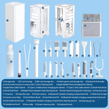 32 в 1 Комплект за почистване Четка за почистване на компютърна клавиатура Слушалки Почистваща писалка за слушалки IPad Инструменти за почистване на телефон Издърпвач на капачки на клавиши