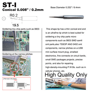Ανταλλακτικές άκρες συγκόλλησης ST-I Κωνικές 0,2mm Εφαρμογή WELLER SP40L SP40N SPG40 WP25 WP30 WP35 WLC100 Σίδερο λαβής