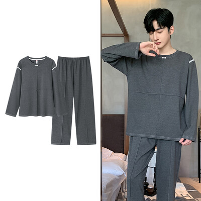 Set de pijamale elegante cu imprimare de cerb pentru bărbați, toamnă iarnă, modă nouă, moale, din bumbac, pentru bărbați, haine de dormit confortabile pentru băieți