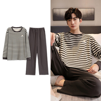 Set de pijamale elegante cu imprimare de cerb pentru bărbați, toamnă iarnă, modă nouă, moale, din bumbac, pentru bărbați, haine de dormit confortabile pentru băieți