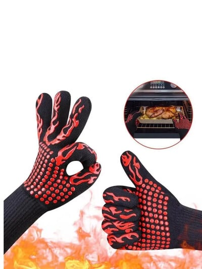 1 buc mănuși de cuptor rezistente la căldură - mănuși de grătar din silicon rezistente la tăiere, antiderapante pentru bucătărie, grătar, camping și vase de gătit